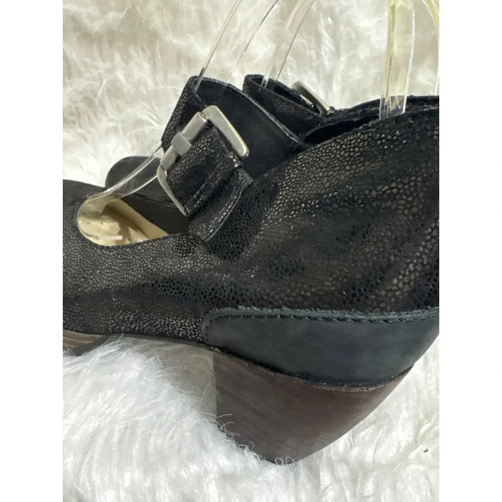 Wolky Black Metallic Textured Leather Mary Jane Block Heel Pumps Womens Size 40